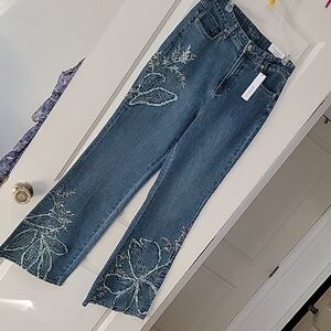 Chico's Denim with Green Embroidery Flare Jeans